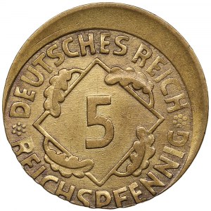 Germany (Weimar Republic) 5 Reichspfennig 1925 E - Mint error - Struck off center 10%