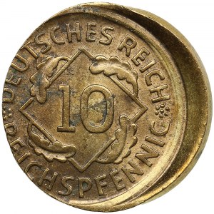 Germany (Weimar Republic) 10 Reichspfennig 1936 D - Mint error - Struck off center 15%
