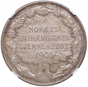 Norvegia 2 Corone 1907 - Indipendenza 1905 - Haakon VII (1905-1957) - DETTAGLI NGC UNC