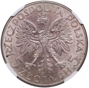 Poland 5 Zlotych 1934 - Queen Jadwiga - NGC AU 55