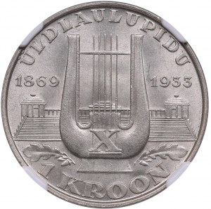 Estónsko 1 Kroon 1933 - 10. národný festival piesní - NGC MS 64