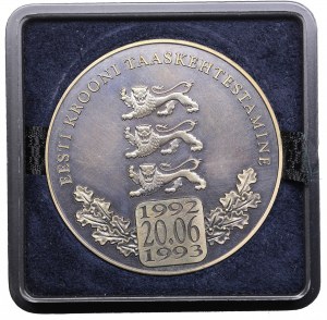 Médaille de l'Estonie 1993 - Commémoration du premier anniversaire de la réintroduction du kroon estonien
