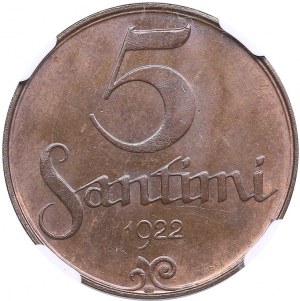 Lettonie 5 Santimi 1922 - NGC MS 64 BN