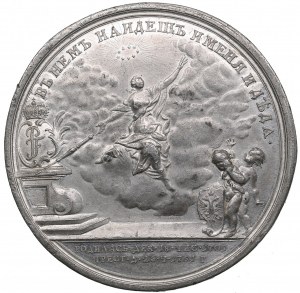 Rosyjski medal ze stopu cyny z 1761 roku - z okazji śmierci cesarzowej Elżbiety I, 25 grudnia 1761 roku.