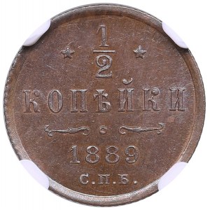 Russia 1/2 Kopeck 1889 СПБ - Alexander III (1881-1894) - NGC MS 64 BN