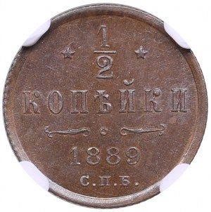 Russia 1/2 Kopeck 1889 СПБ - Alexander III (1881-1894) - NGC MS 64 BN