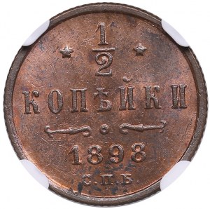 Russia 1/2 Kopeck 1898 СПБ - Nicholas II (1894-1917) - NGC MS 63 RB