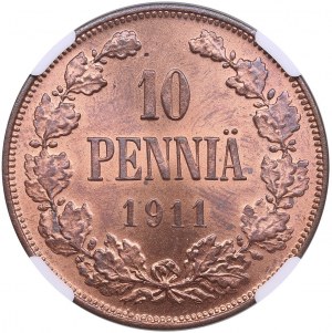 Finland (Russia) 10 Penniä 1911 - Nicholas II (1894-1917) - NGC MS 63 RB