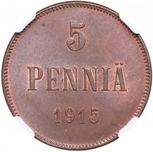 Finland (Russia) 5 Penniä 1915 - Nicholas II (1894-1917) - NGC MS 63 RB