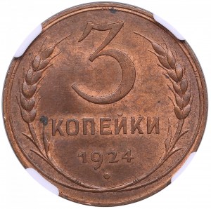 Rusko (SSSR) 3 kopějky 1924 - NGC MS 63 RB