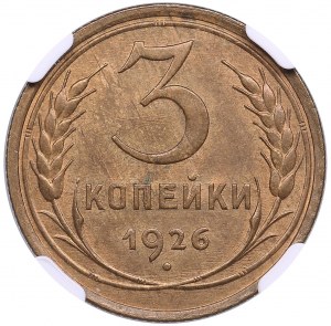 Russie (URSS) 3 kopecks 1926 - NGC MS 64