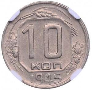 Russia (USSR) 10 Kopecks 1945 - NGC MS 62