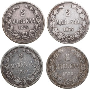 Finland (Russia) 2 Markkaa 1870, 1872. 1874, 1906(4)