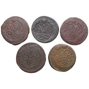Collection of Russian coins: Kopeck 1757-1761 (5) - Elizabeth (1741-1762)