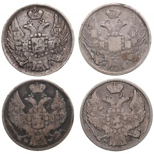 Group of Russian (Poland) 15 Kopecks / 1 Zloty (4) - Nicholas I (1825-1855)