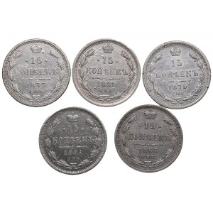 Group of Russian 15 Kopecks (5) - Alexander II (1855-1881) - Alexander III (1881-1894)