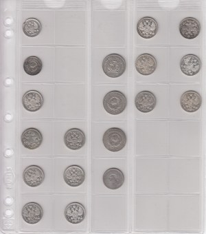Sammlung russischer und UdSSR-Münzen zu 10, 15 und 20 Kopeken (19)