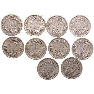 Group of Russian (USSR) 10 Kopecks 1940 (10)