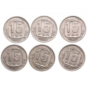 Group of Russian (USSR) 15 Kopecks 1943 (6)