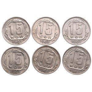 Group of Russian (USSR) 15 Kopecks 1943 (6)
