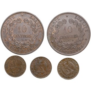 Collection de France 5 Centimes 1872, 1874 & 1 Centime 1862, 1891 (5)