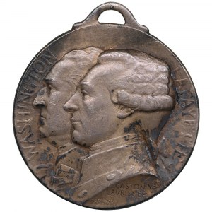France (USA) Médaille de Charité en Argent 1917 - Washington & Lafayette - Journee a Paris