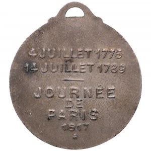 France (USA) Médaille de Charité en Argent 1917 - Washington & Lafayette - Journee a Paris