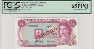 Bermudy 5 dolarů 1978 - Vzorek - PCGS 65PPQ Gem New