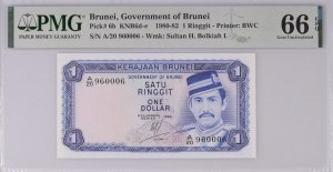 Brunei 1 Ringgit 1980 - PMG 66 EPQ Fancy serial