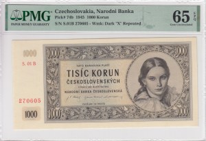 Tchécoslovaquie 1000 Korun 1945 - PMG 65 EPQ Gem Uncirculated
