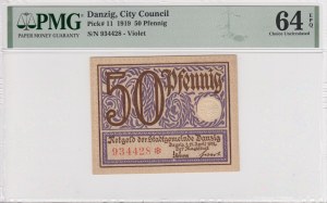 Danzig 50 feniků 1919 - PMG 64 EPQ Výběr bez obtisku