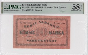Estonia 10 Marka 1922 (ND 1924) - PMG 58 EPQ Choice About Unc