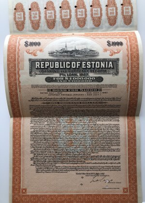 Estonsko Dluhopis 1000 dolarů 1927