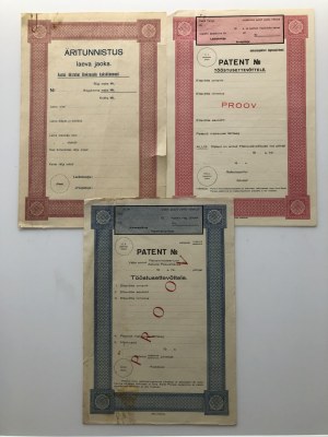 Estonia Patents & Certificate, before 1940 - Specimens (3)