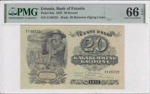 Estonia 20 koron 1932 - PMG 66 EPQ Klejnot bez obiegu