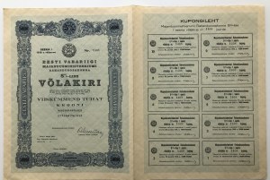 Estland Anleihe der Finanzabteilung des Wirtschaftsministeriums der Republik Estland 50000 Krooni 1939