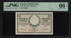 Finlandia 5 Markkaa 1918 - PMG 66 EPQ Gemma non coniata