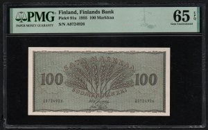 Finland 100 Markkaa 1955 - PMG 65 EPQ Gem Uncirculated