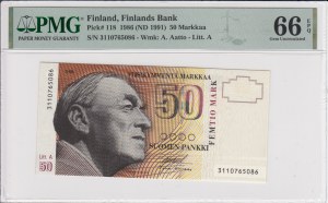 Finland 50 Markkaa 1986 (ND 1991) - PMG 66 EPQ Gem Uncirculated