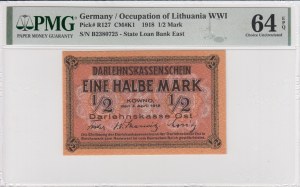 Německo (okupace Litvy za 1. světové války, Kowno) 1/2 marky 1918 - PMG 64 EPQ Výběr bez obtisku