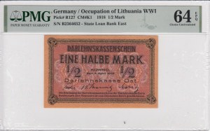 Německo (okupace Litvy za 1. světové války, Kowno) 1/2 marky 1918 - PMG 64 EPQ Výběr bez obtisku