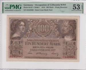 Germany (Occupation of Lithuania WWI, Kowno) 100 Mark 1918 - PMG 53 EPQ About Uncirculated