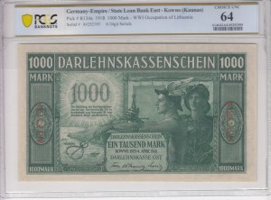 Allemagne (Occupation de la Lituanie WWI, Kowno) 1000 Mark 1918 - PCGS 64 CHOICE UNC