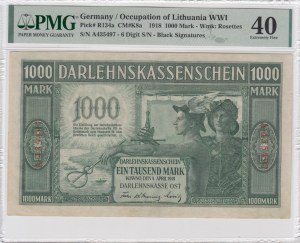 Germany (Occupation of Lithuania WWI, Kowno) 1000 Mark 1918 - PMG 40 Extremly Fine