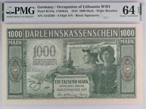 Germany (Occupation of Lithuania WWI, Kowno) 1000 Mark 1918 - PMG 64 EPQ Choice Uncirculated