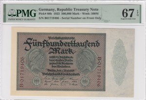 Germany 500 000 Mark 1923 - PMG 67 EPQ Superb Gem Unc