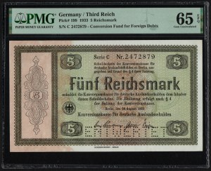 Germany (Third Reich) 5 Reichsmark 1933 - PMG 65 EPQ Gem Uncirculated