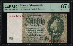 Německo 50 říšských marek 1933 - PMG 67 EPQ Superb Gem Unc