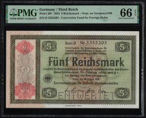 Niemcy (Trzecia Rzesza) 5 Reichsmark 1934 - PMG 66 EPQ Gem Uncirculated