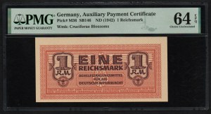 Niemcy (pomocniczy certyfikat płatniczy) 1 Reichsmark 1942 - PMG 64 EPQ Choice Uncirculated